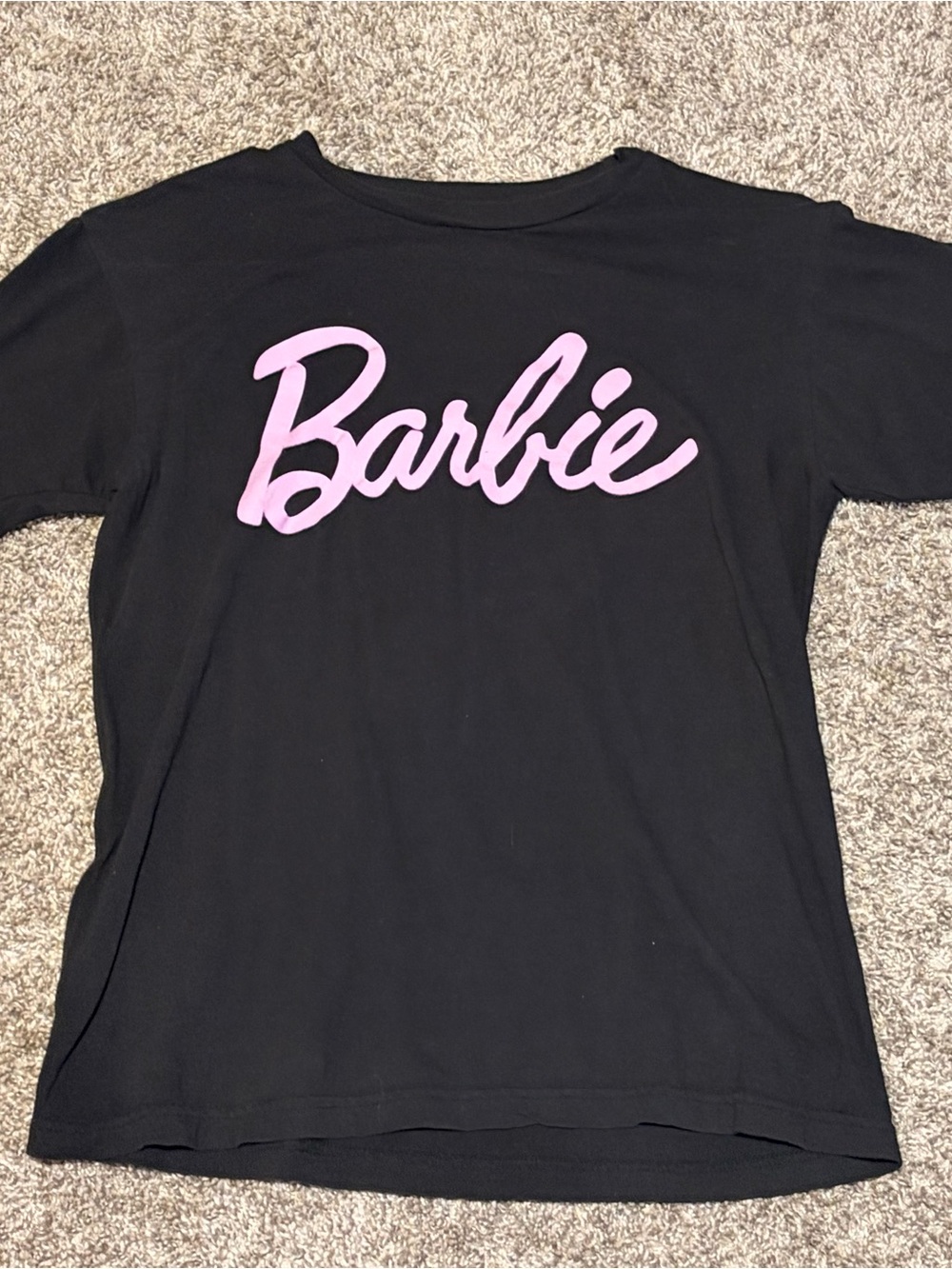 Barbie Black Tee with Pink Script -  Woman’s Shirt